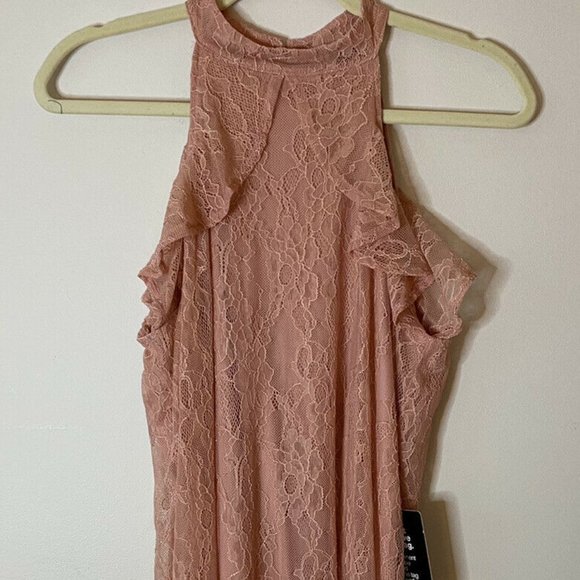 Express Dresses & Skirts - Express Sleeveless Crochet Lace Short Halter Dress Peach Pink Size Medium